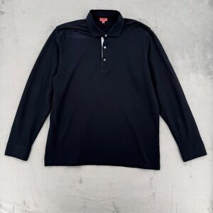 Pink Shirtmaker Mens Navy Blue Pique Cotton Long Sleeve Polo Shirt Size XL